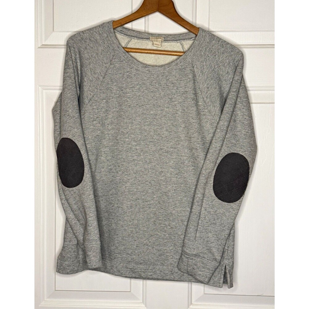 J.CREW Gray Crewneck Fleece Sweatshirt Raglan Elbow Patches S A8739
